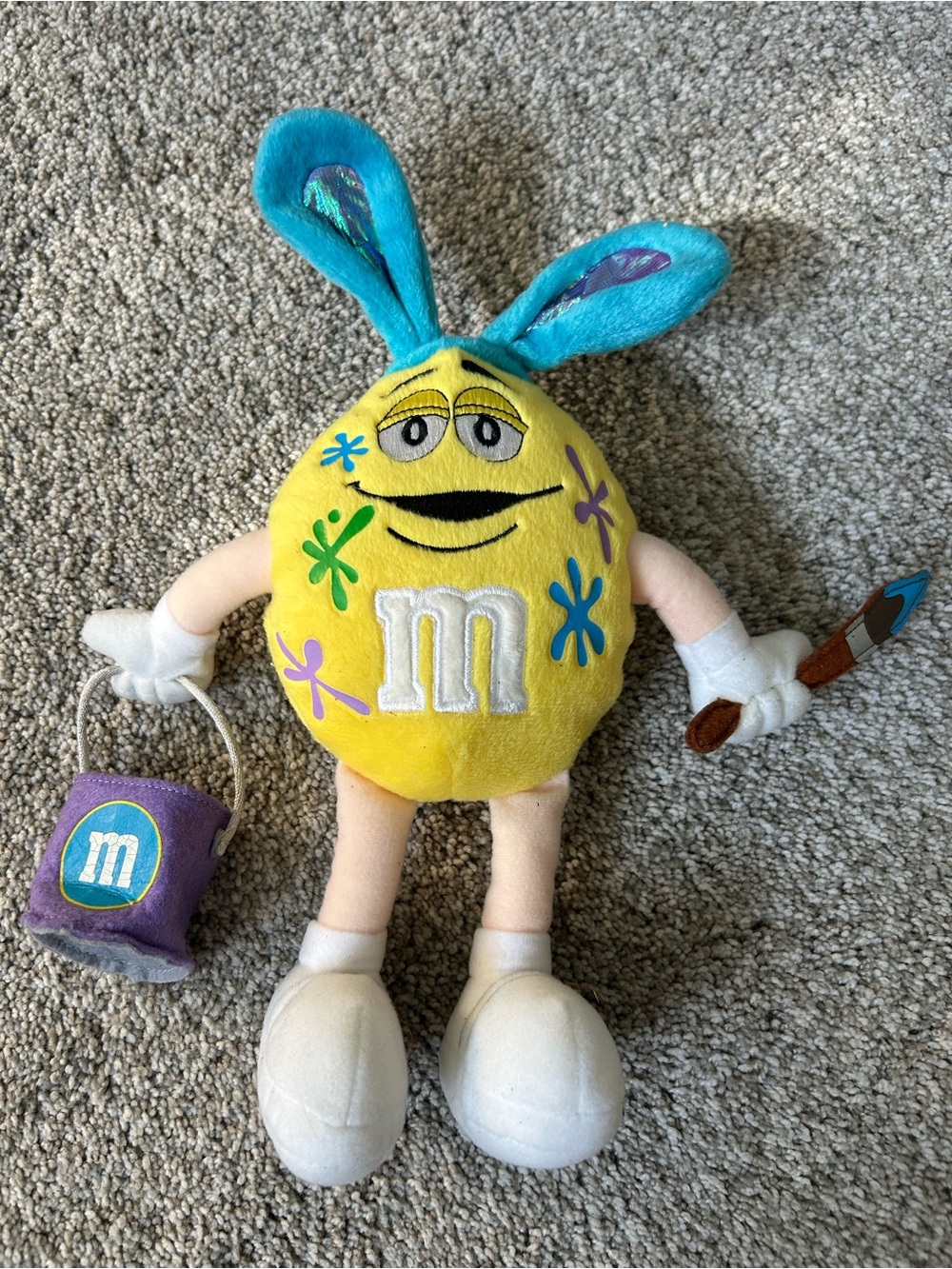 M&M's Yellow Bunny Plush Toy with Paintbrush and Bucket